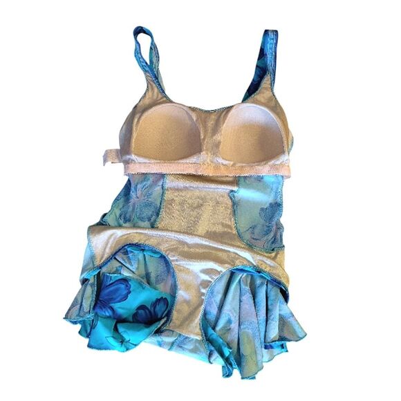 Vintage Turquoise Blue Floral One Piece Mod Swimdress Size 16 *Fits like Large - Picture 10 of 13